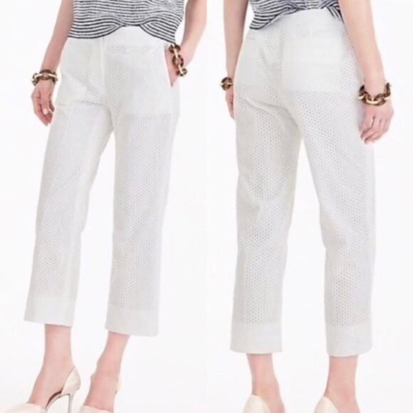 J.Crew Pants - J.Crew Sz 0 White Eyelet Patio Pants Trousers Cropped Straight Preppy Elegant